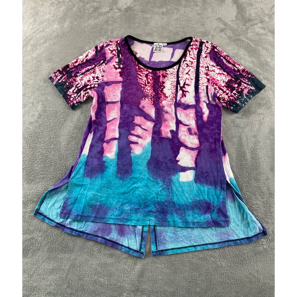 Parsley & Sage Womens Abstract Tie Dye Split Back Tunic Top Purple Pink Small